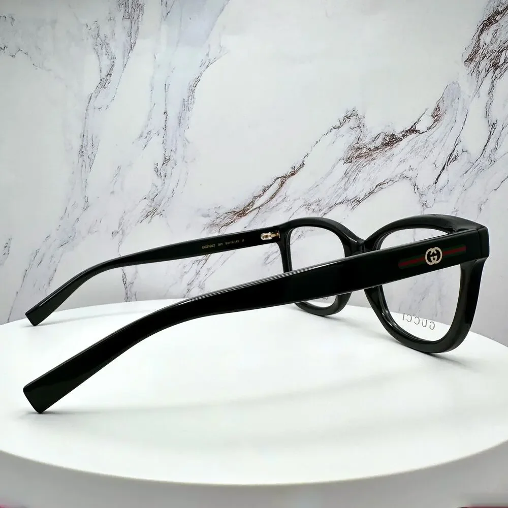 New GUCCI Eyeglasses 53-19-140 Black Square GG Logo Red Green Web Women Rx-able